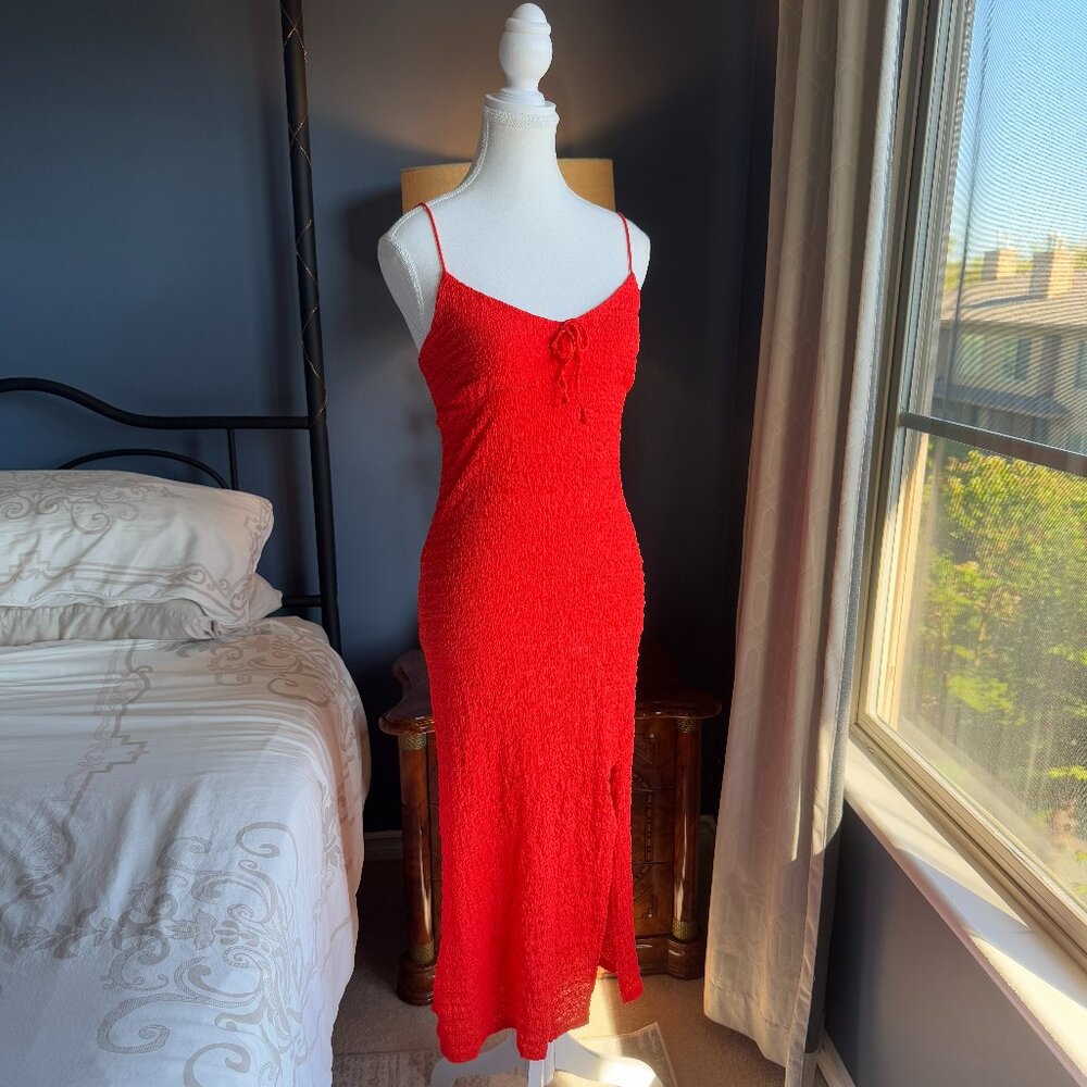Red Stretchy Ruched Summer Dress